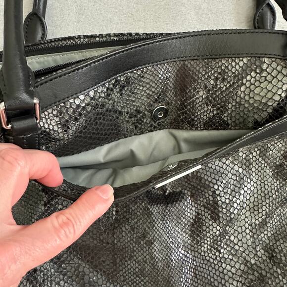 Tumi Snake Print Nylon Travel Tote Leather Trim Black/Gray Large Shoulder Bag - Picture 6 of 15